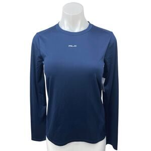 NEW RLX Ralph Lauren Micro Poly Jacquard Women's Blue Long Sleeve Shirt Top S